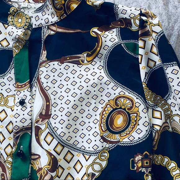 Vintage Inspired Green Black and White Button Down Blouse small - Picture 3 of 10